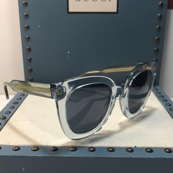 New Authentic Gucci GG0564S 003 Light Blue Cat-Eye Sunglasses Blue Lenses - Picture 6 of 13
